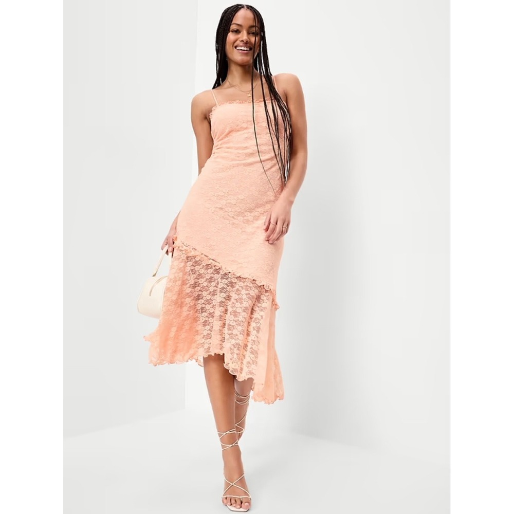 Old Navy Peach Lace Asymmetrical Slip Dress Fairycore Boho Romantic Size Medium